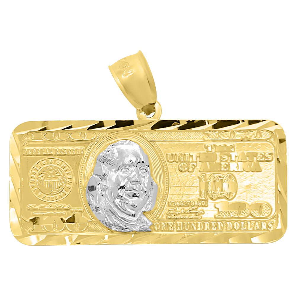 $100 Bill Horizontal DC 10K Yellow Gold Pendant