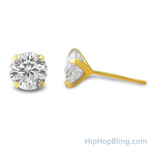 10K Yellow Gold Round CZ Stud Earrings