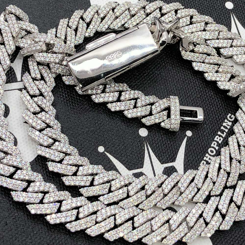 12MM VVS Moissanite Iced Cuban Chain Sharp Link .925 Sterling Silver