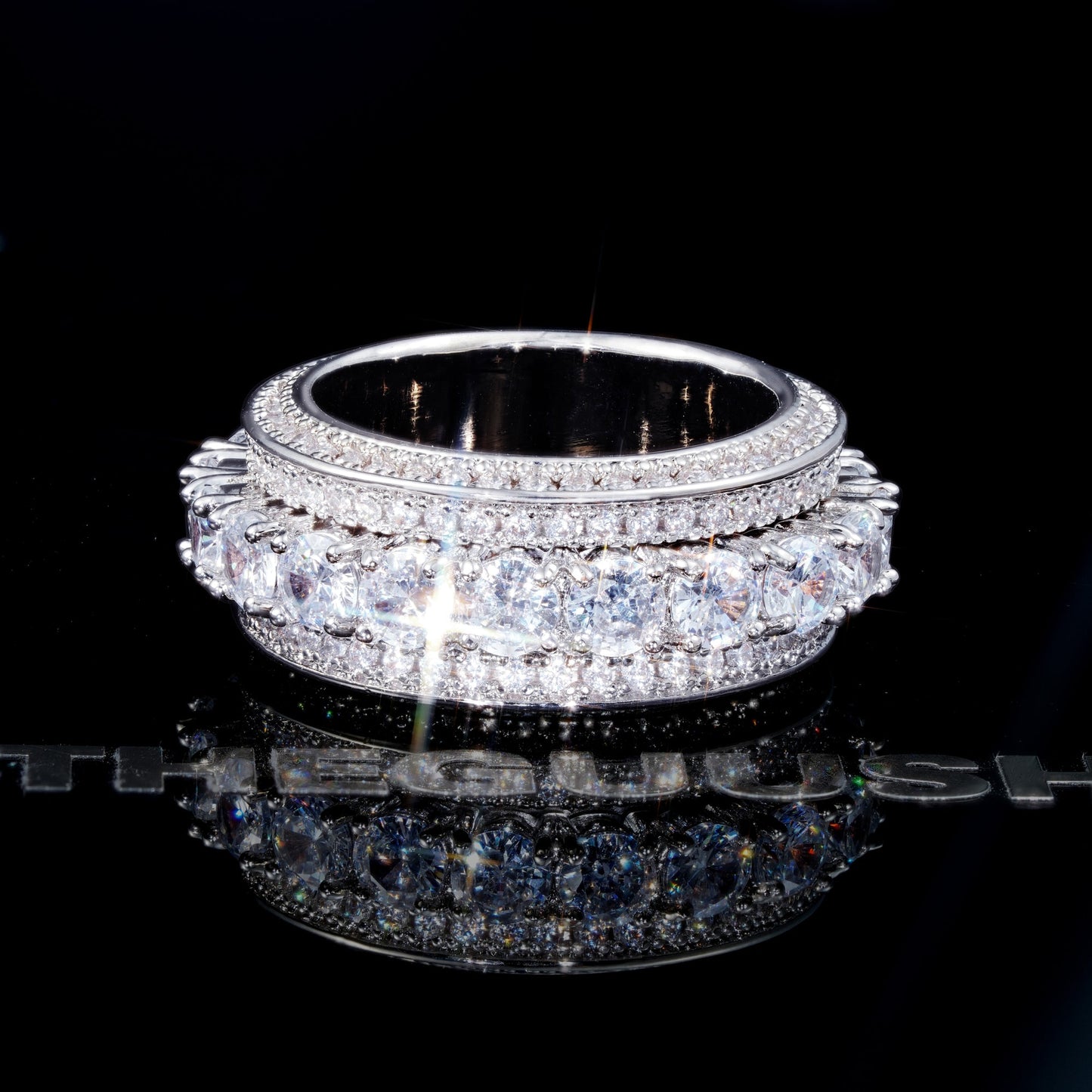 18K Gold-Plated Five Rows Full Of Zircon Single Layer Iced Band Ring