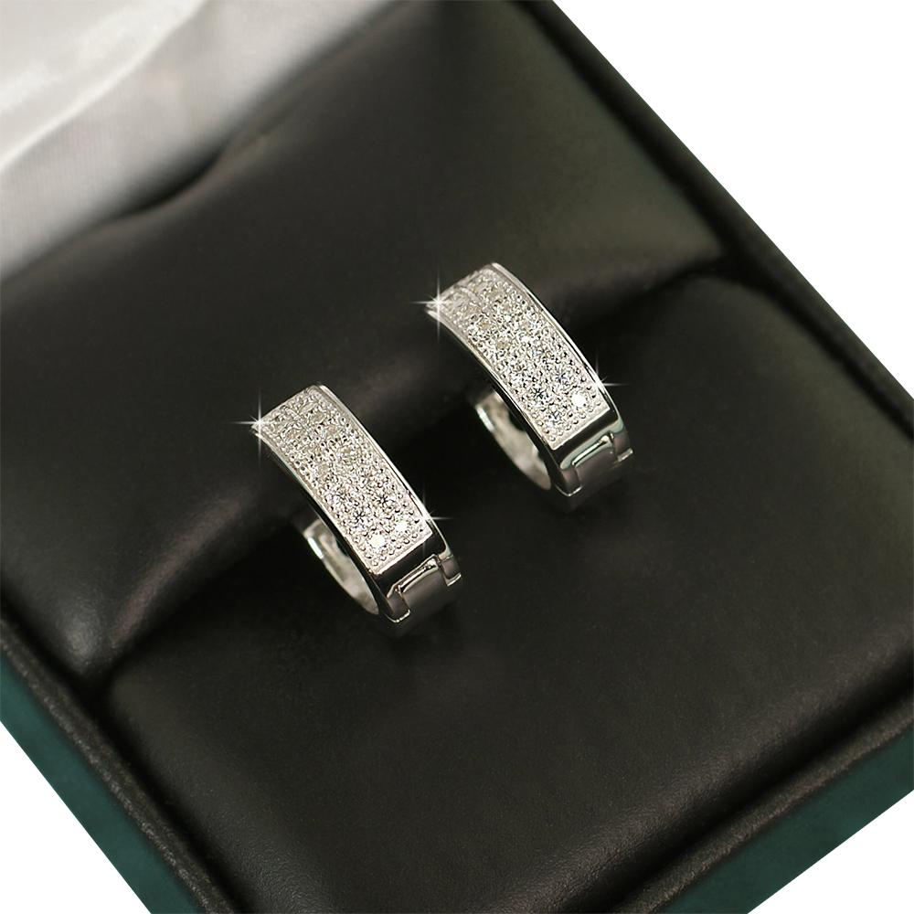 2 Row Hoop VVS Moissanite Earrings .925 Sterling Silver