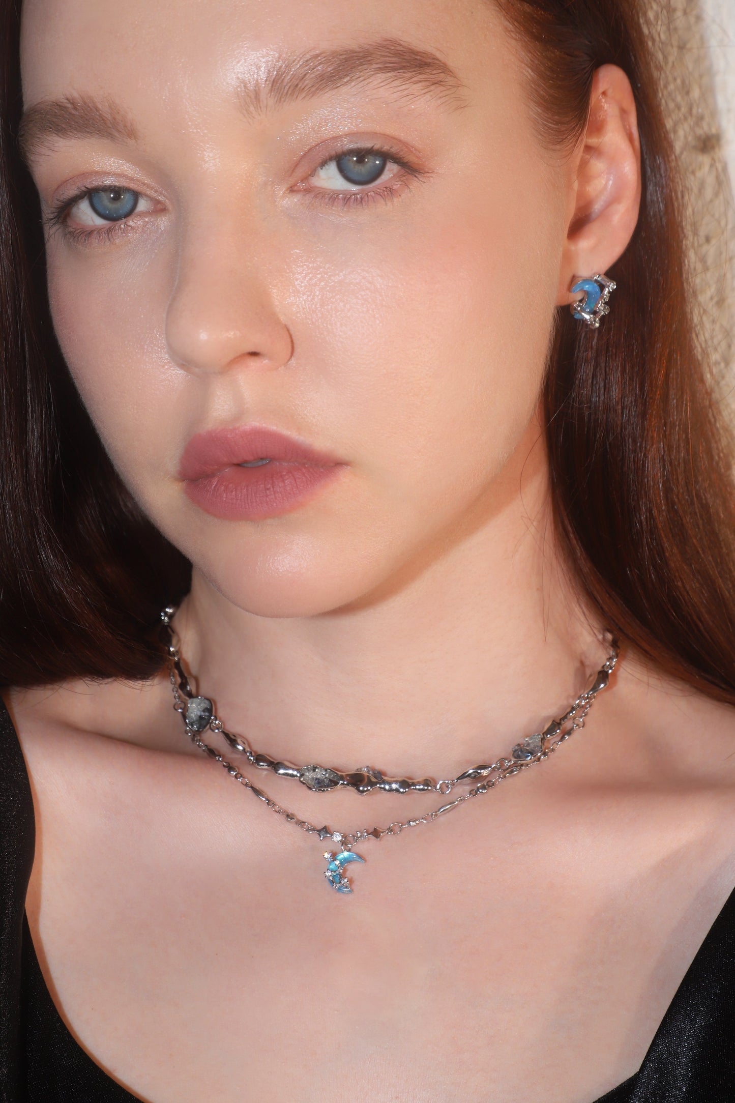 Palladium White Gold Plated Moonstone Moon Star Necklace