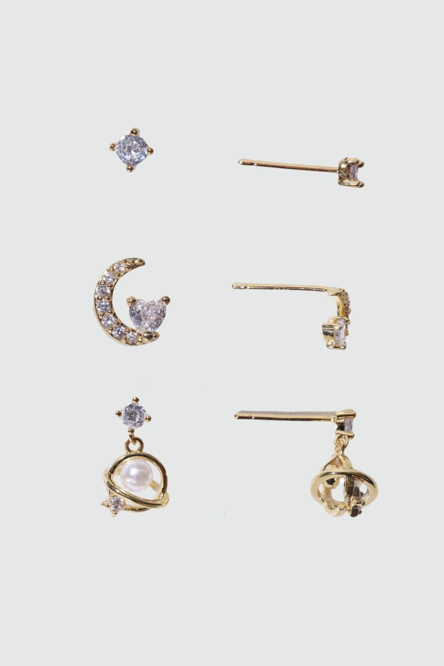 6 Pcs Saturn Pearl + Moon Earrings Bundle
