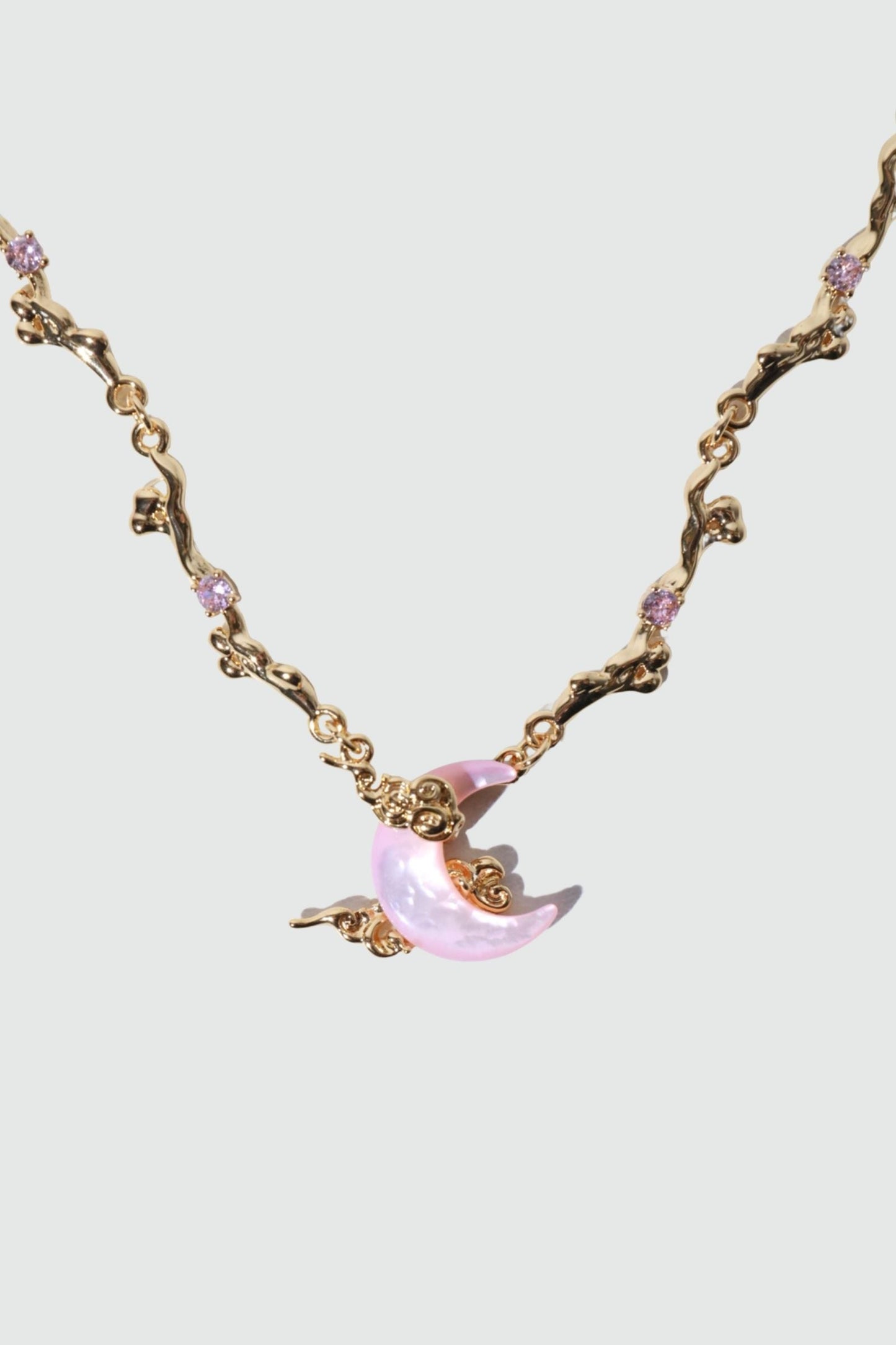 18K Real Gold Plated Pink Natural Shell Moon Necklace
