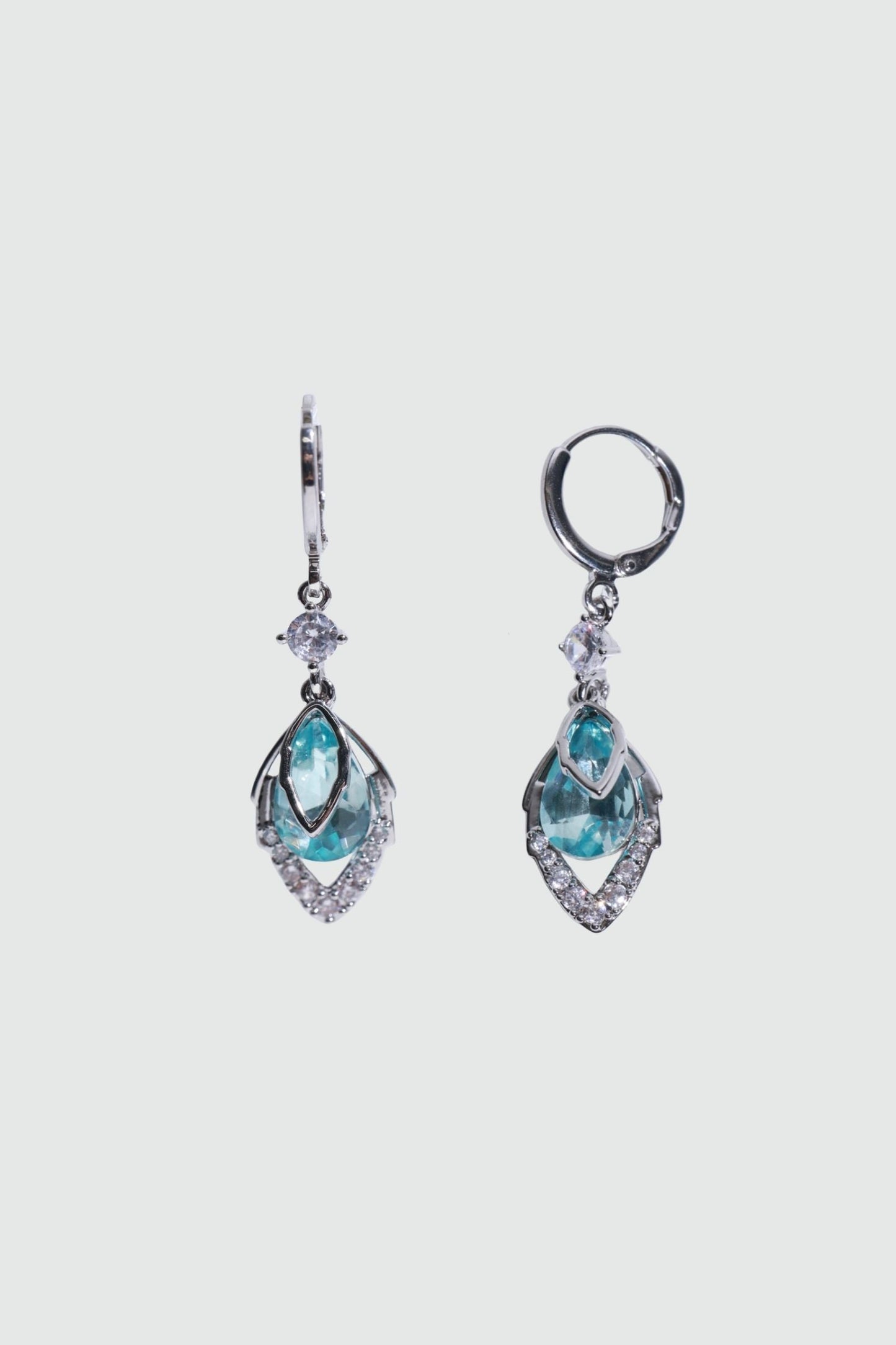 Palladium White Gold Plated Blue Gem Droplet Earrings