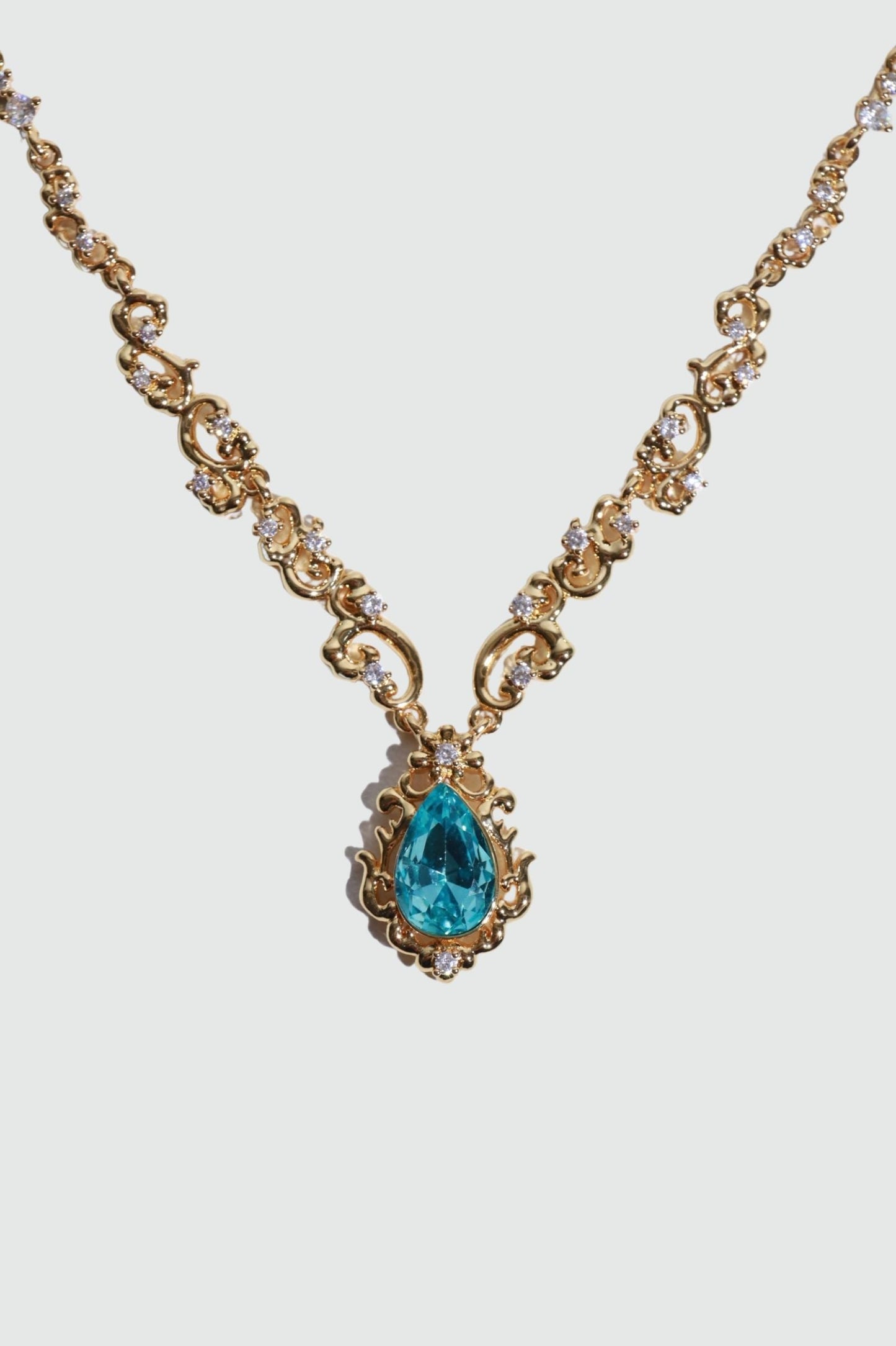 18K Real Gold Plated Blue Gem Droplet Lace Necklace