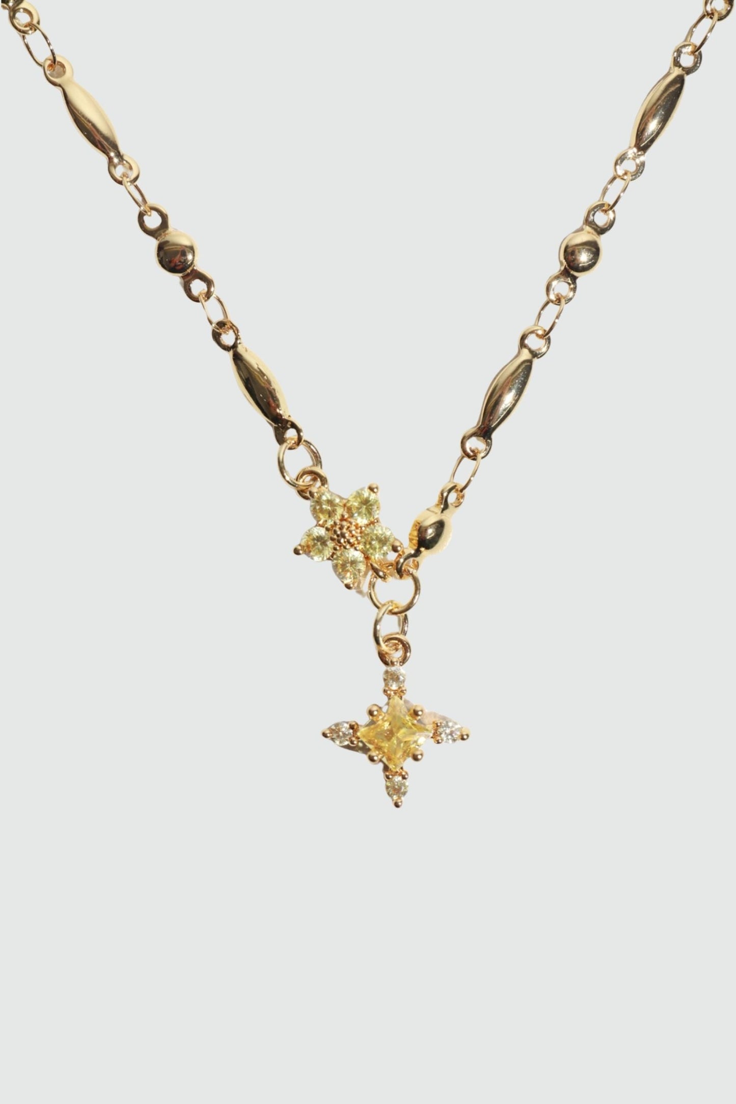 18K Real Gold Plated Citrine Starlight Cross Necklace