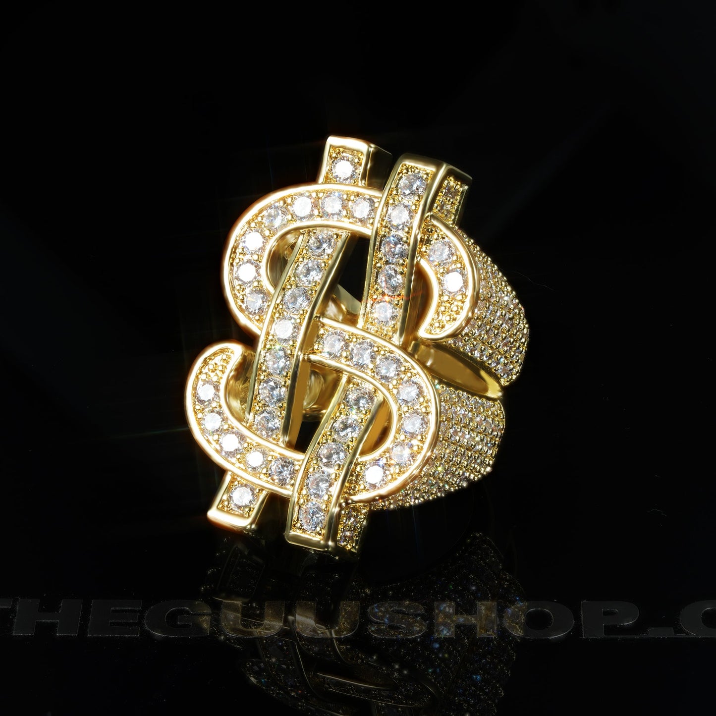 18K Yellow Gold-Plated Iced AAA CZ Hollow US Dollar Ring