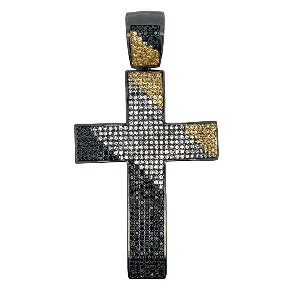 3 Color CZ Black Cross Iced Out Pendant