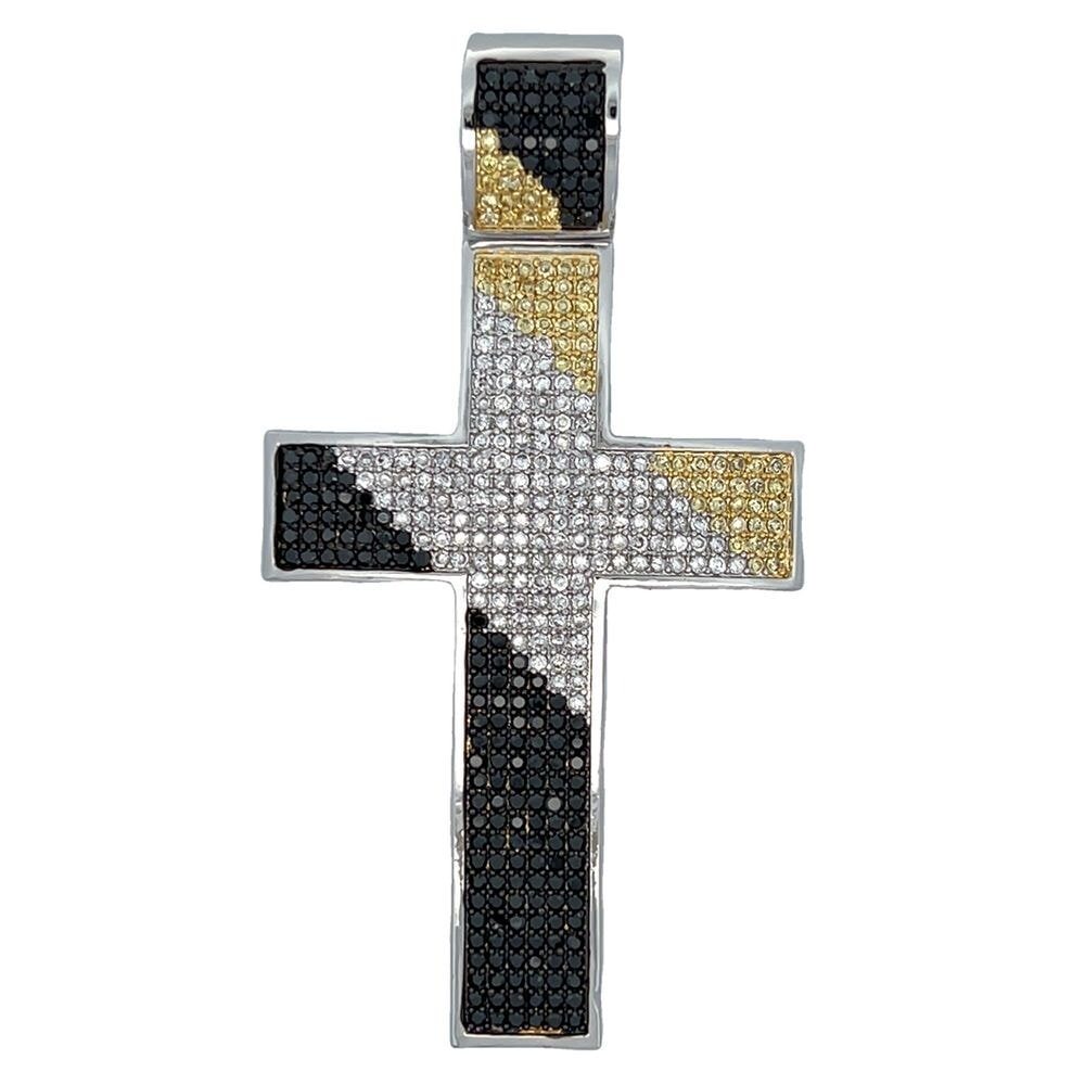 3 Color Diagonal Bling Cross CZ Iced Out Pendant