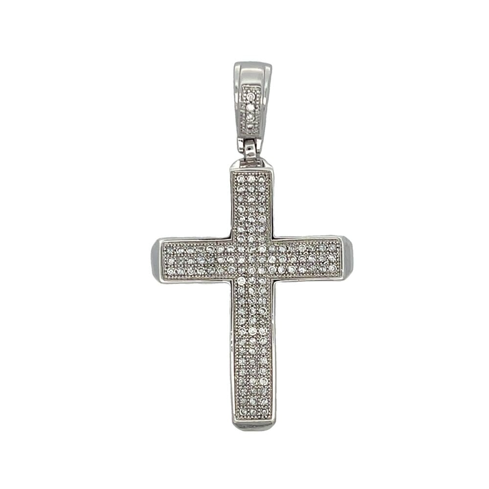 3 Row Cross CZ Iced Out Pendant