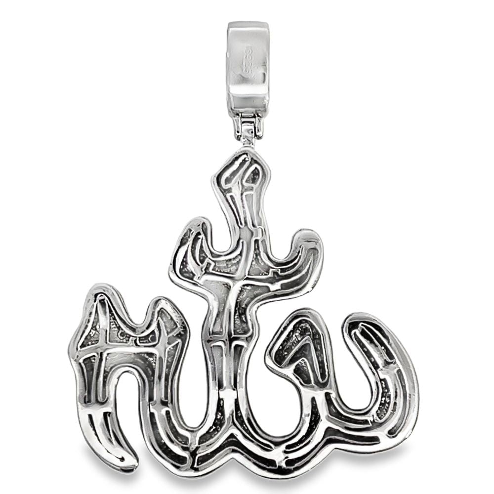 3D Allah Iced Out Moissanite Pendant .925 Sterling Silver