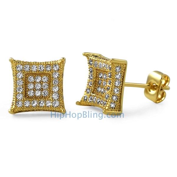 3D Box Kite L Gold Micro Pave Earrings