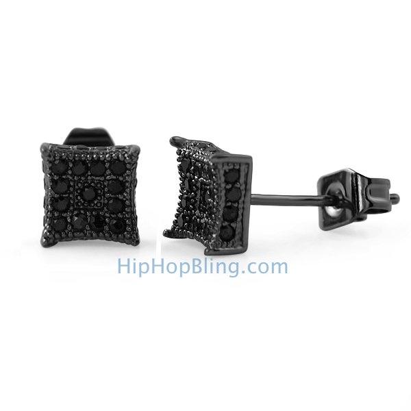 3D Box Kite S Black Micro Pave CZ Earrings
