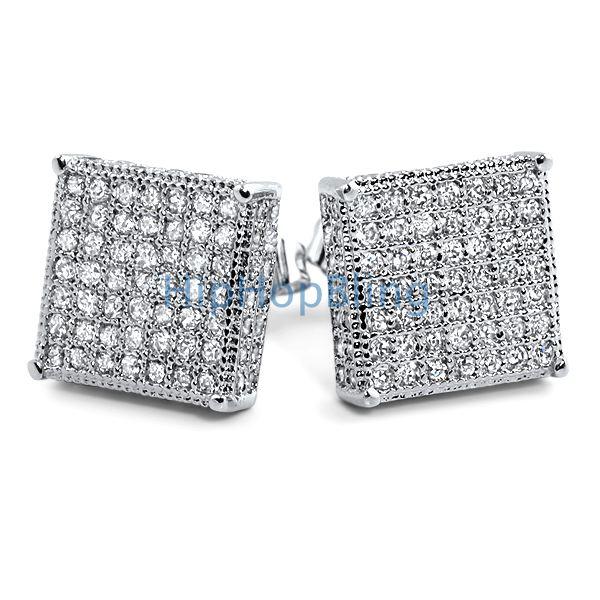 3D Box XL CZ Micro Pave Bling Bling Earrings
