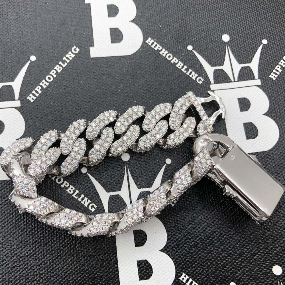3D Cuban Moissanite Bracelet Iced Out 18MM .925 Sterling Silver