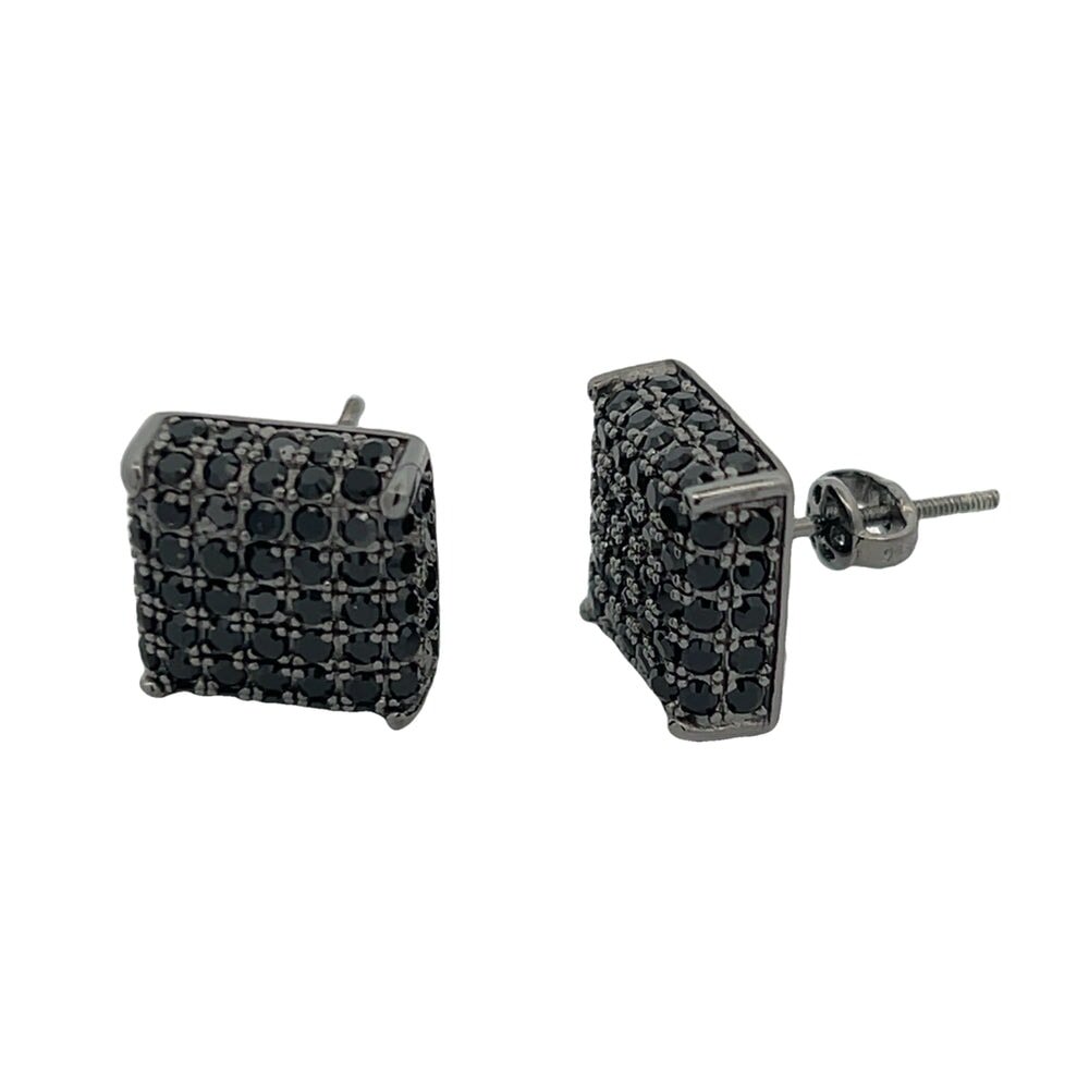 3D Cube Black CZ Earrings .925 Sterling Silver