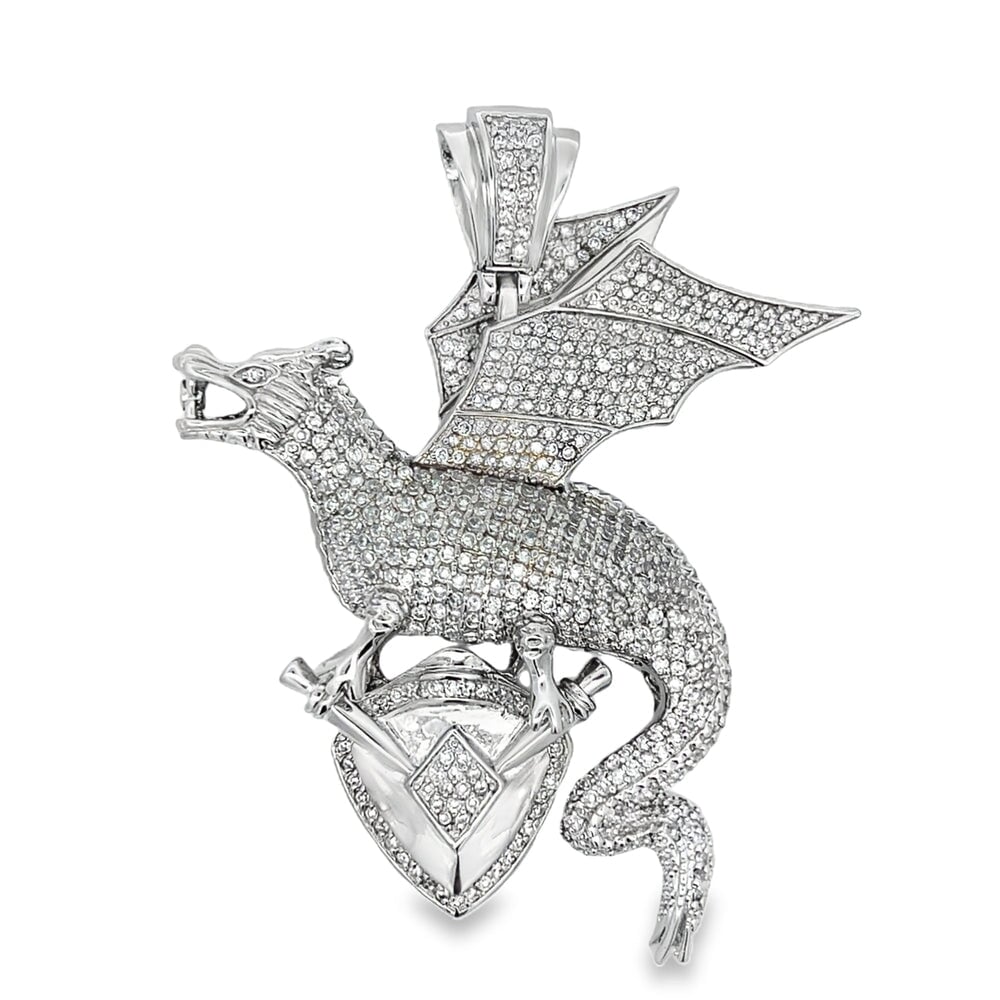 3D Dragon CZ Pendant .925 Sterling Silver