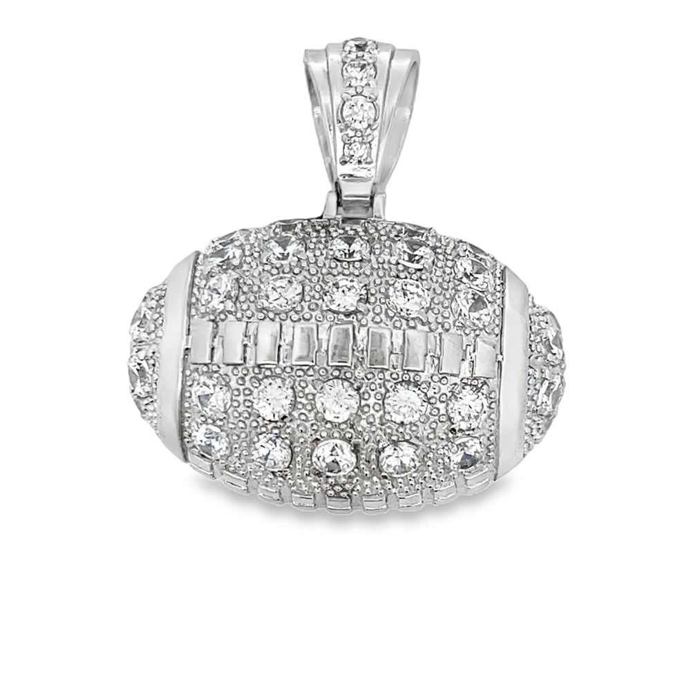 3D Football Sports CZ Pendant .925 Sterling Silver