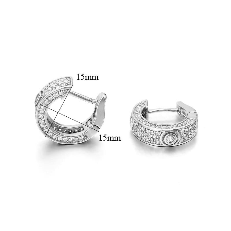 3D Pave Designer Huggie Hoop Iced Out Earrings .925 Silver