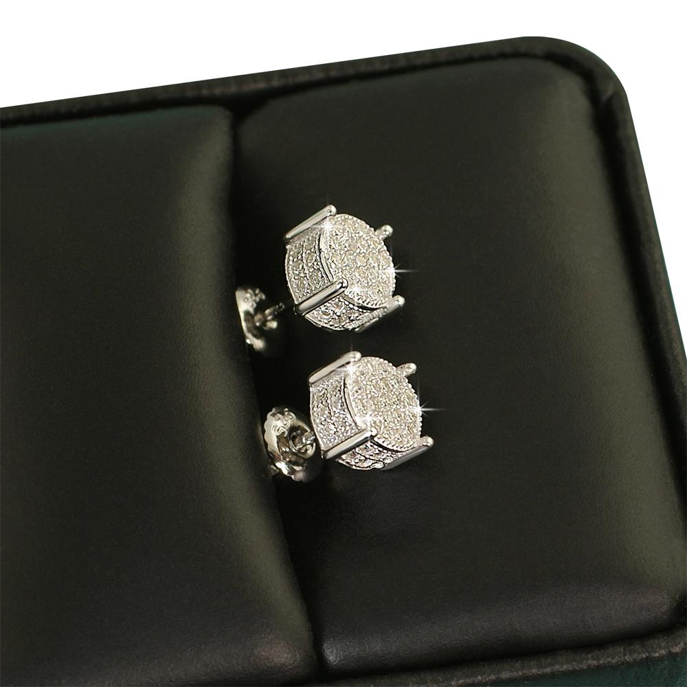 3D Pave Stud VVS Moissanite Earrings .925 Sterling Silver
