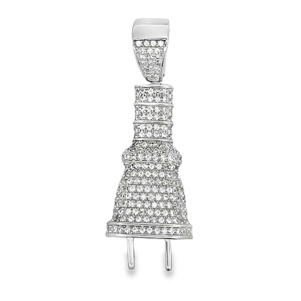 3D Power Plug CZ Pendant .925 Sterling Silver