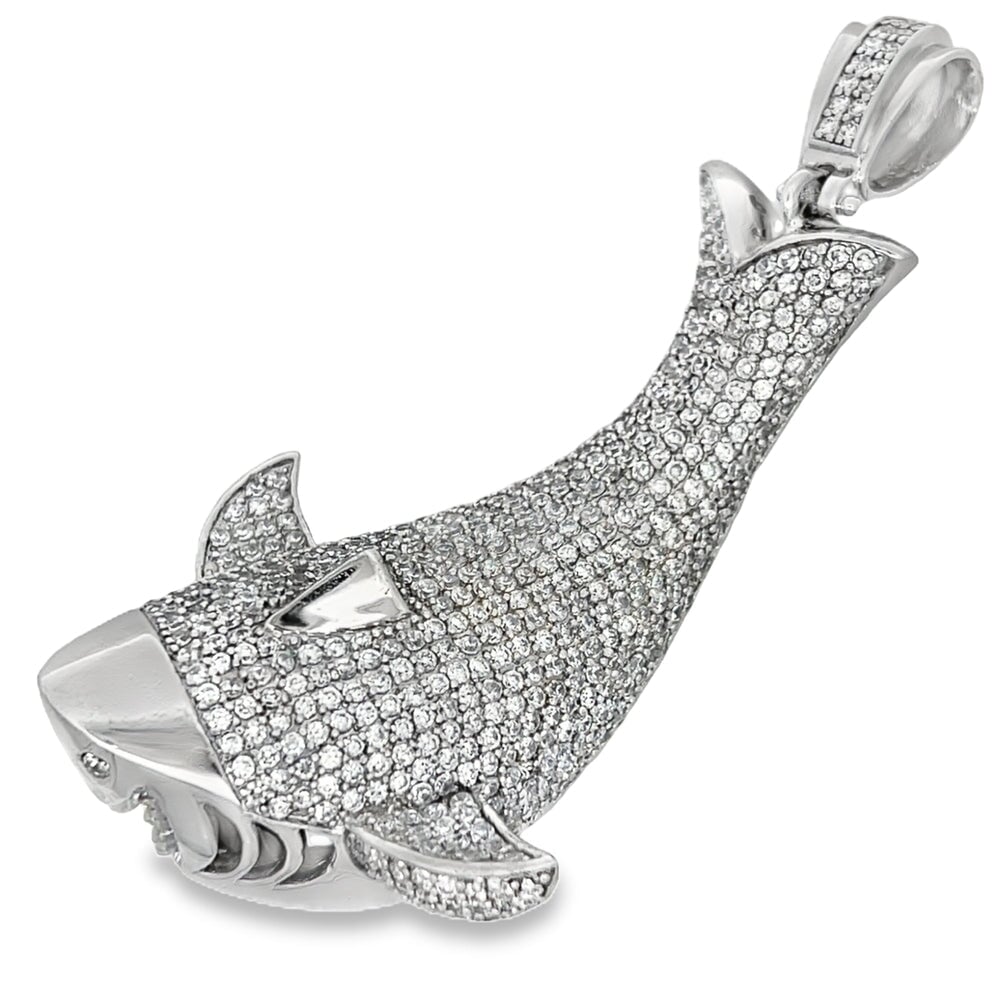 3D Shark CZ Pendant .925 Sterling Silver