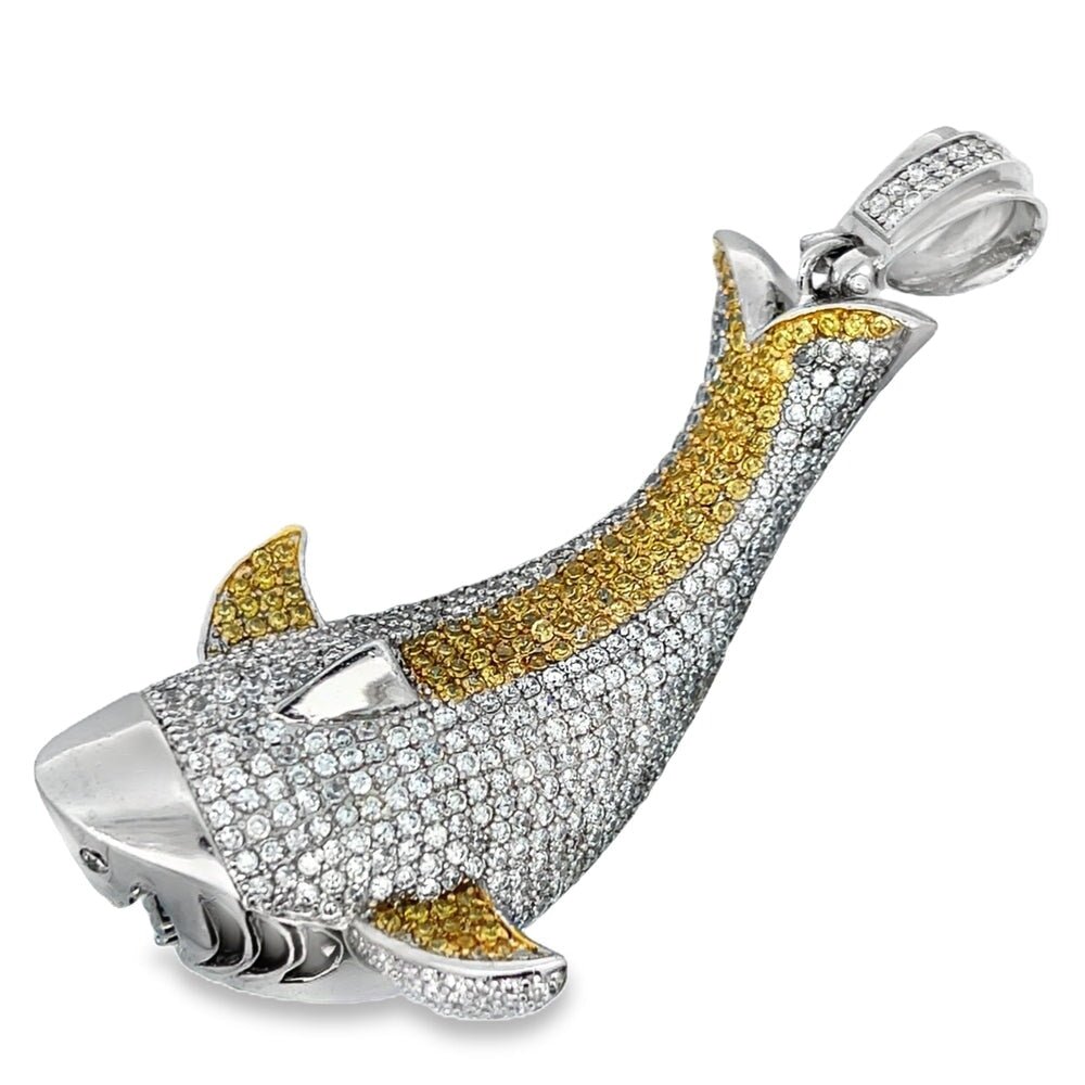 3D Shark Yellow CZ Pendant .925 Sterling Silver