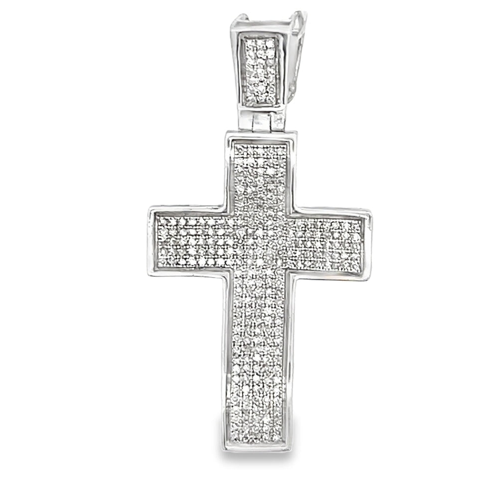 5 Row .77cttw Diamond Cross Pendant .925 Sterling Silver