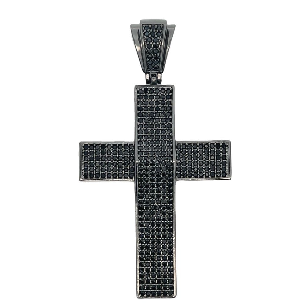 6 Row All Black CZ Cross Iced Out Pendant