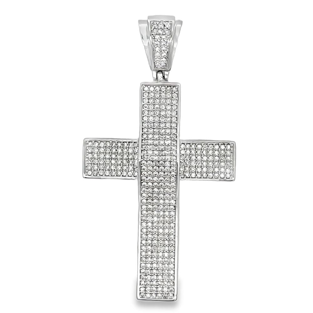 6 Row Clean Cross CZ Iced Out Pendant