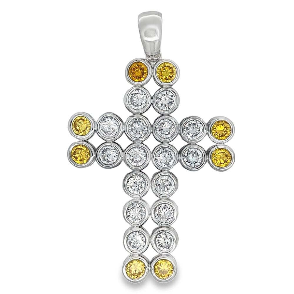 6MM Double Tennis Cross Yellow & White CZ Iced Out Pendant