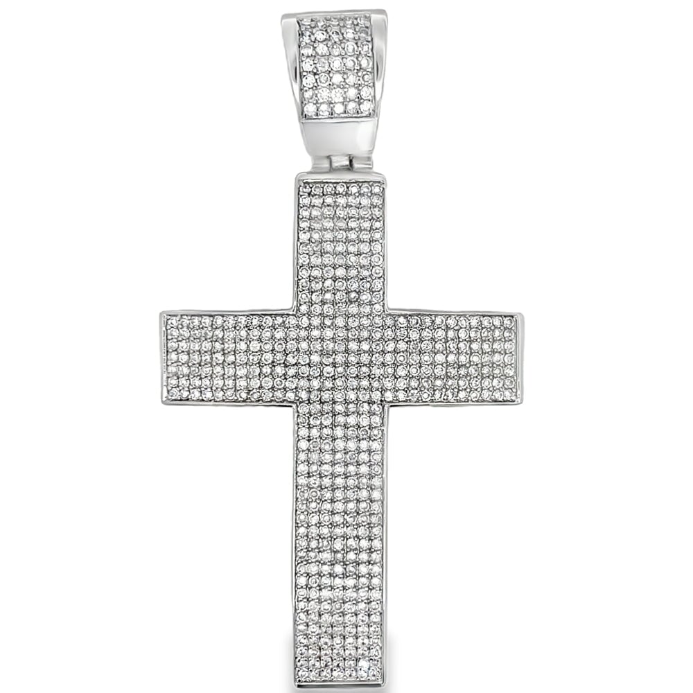 7 Row Fat Cross CZ Pendant .925 Sterling Silver