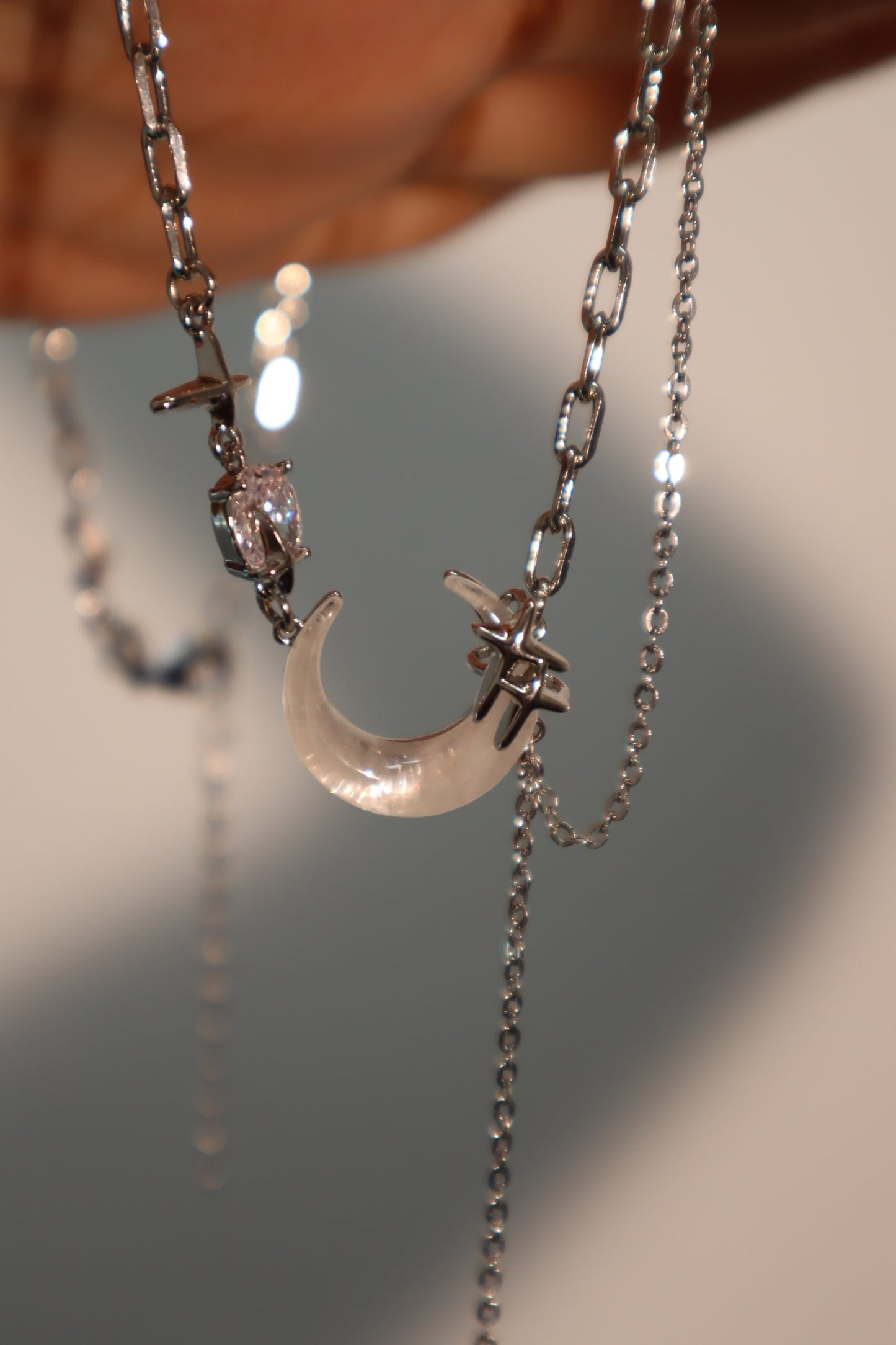 Palladium White Gold Plated Moon Star Chain Necklace