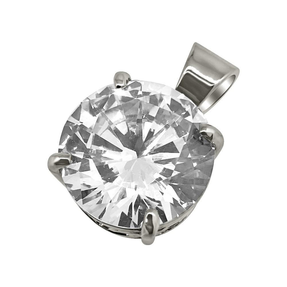 .925 Silver 15MM CZ Solitaire Bling Bling Pendant