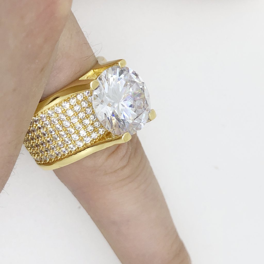 .925 Silver 20ct Solitaire Eternity Band Gold CZ Ring