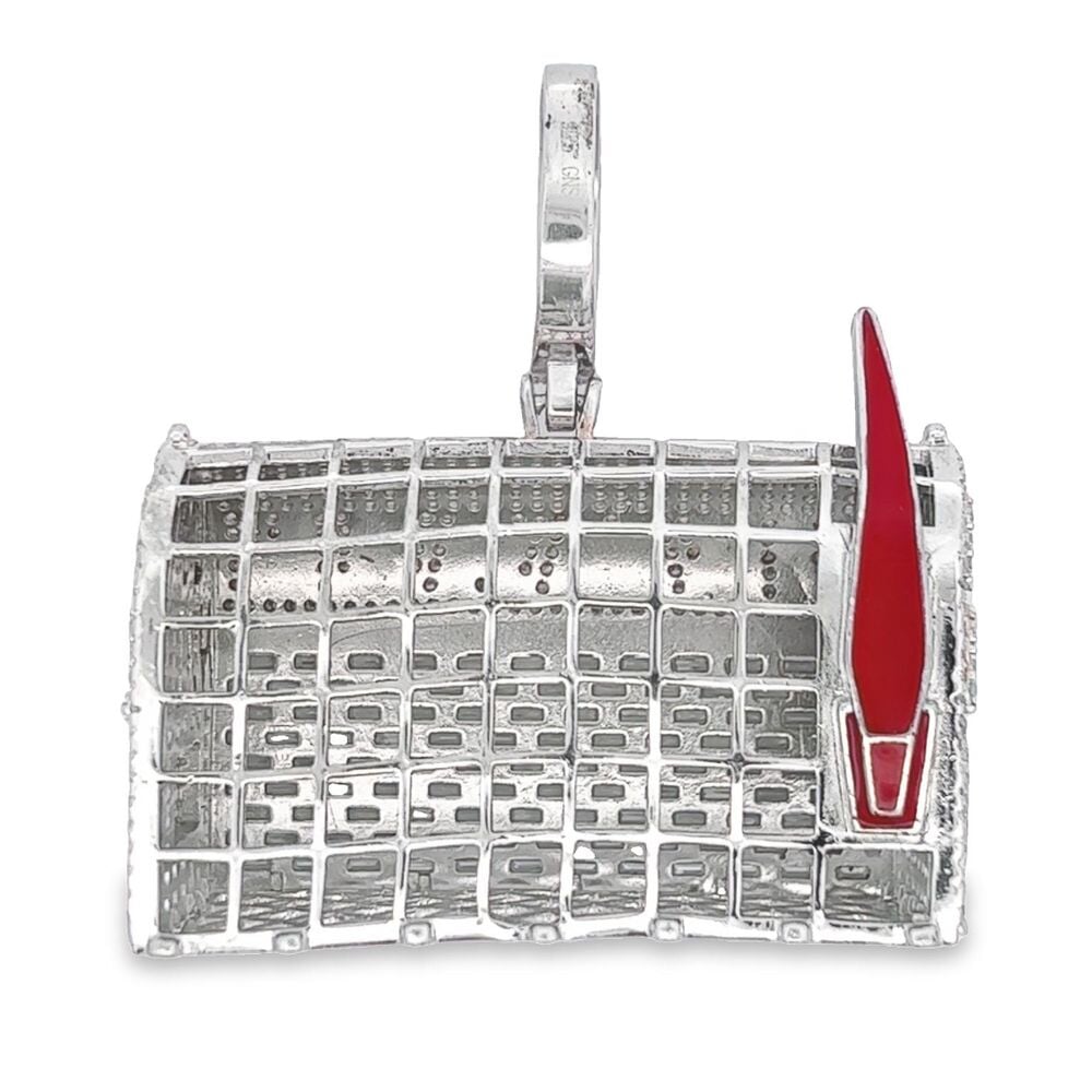 .925 Silver 3D US Mail Box Baguette CZ Iced Out Pendant