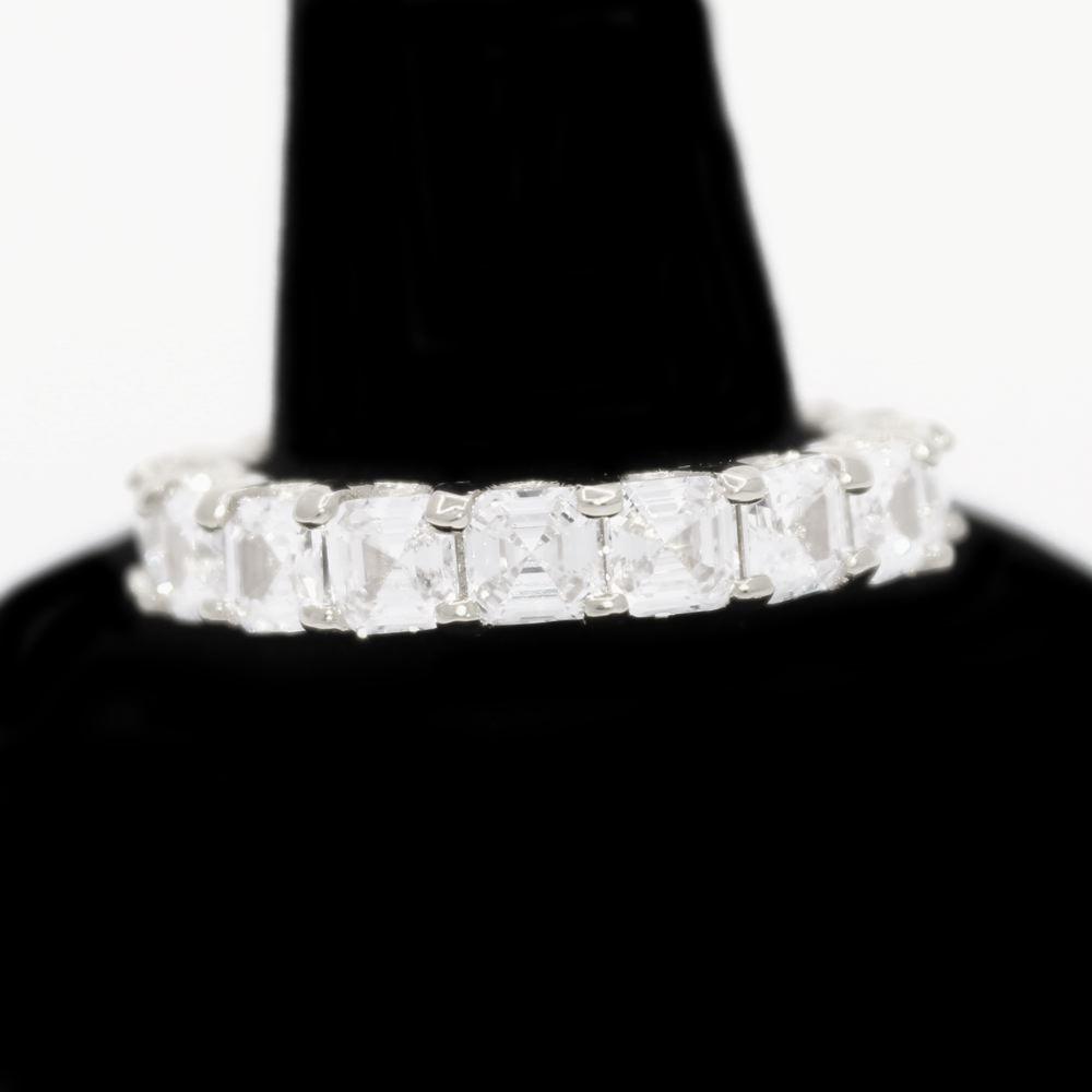 .925 Silver Asscher Cut Eternity Band CZ Hip Hop Bling Ring