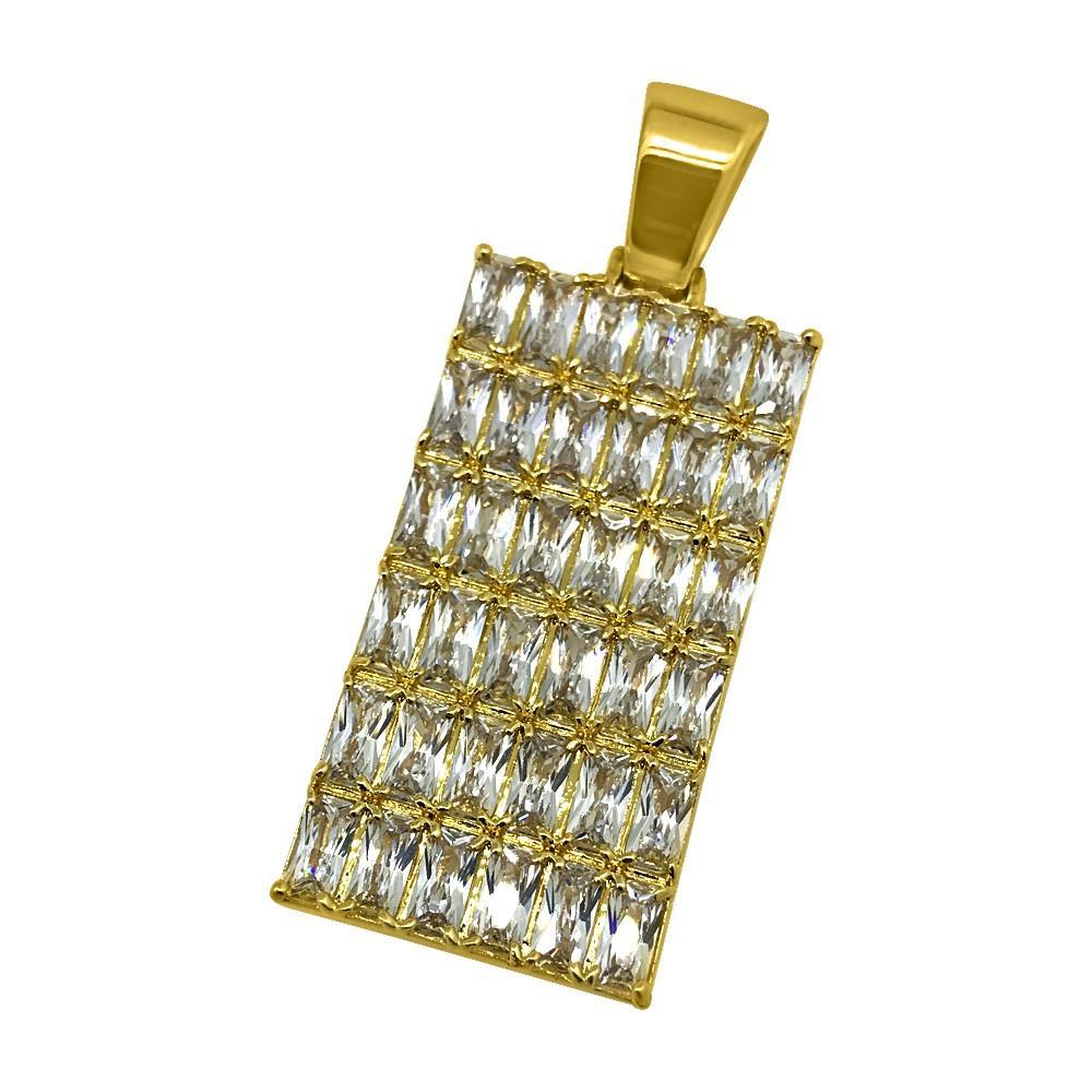 .925 Silver Baguette CZ Bling Bling Dog Tag Pendant