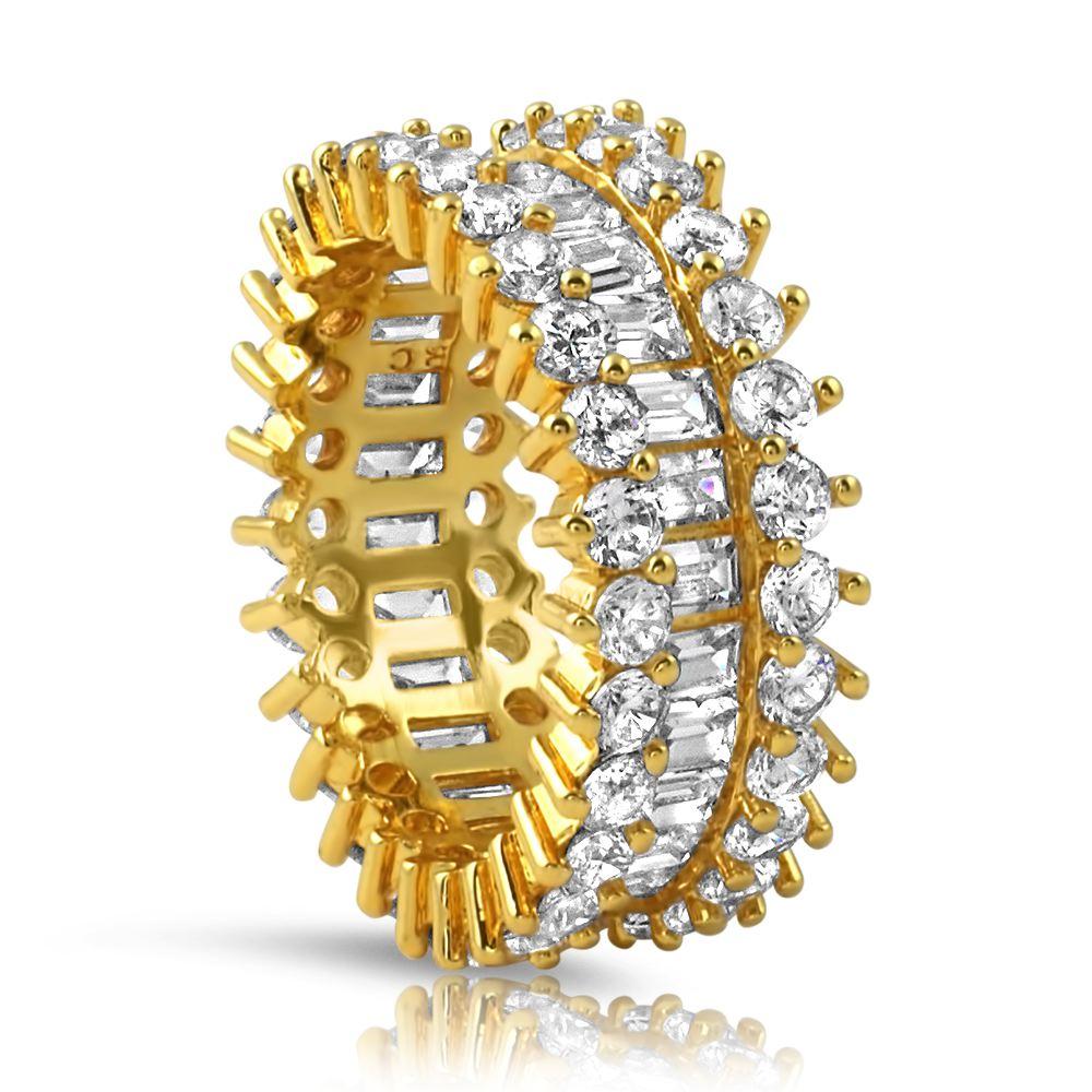 .925 Silver Custom Baguettes CZ Chunky Ice Eternity Bling Bling Ring in Gold