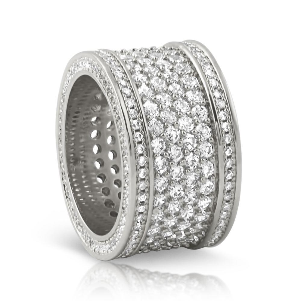 .925 Silver Fat 6 Row Eternity Bling Bling CZ Ring in Rhodium