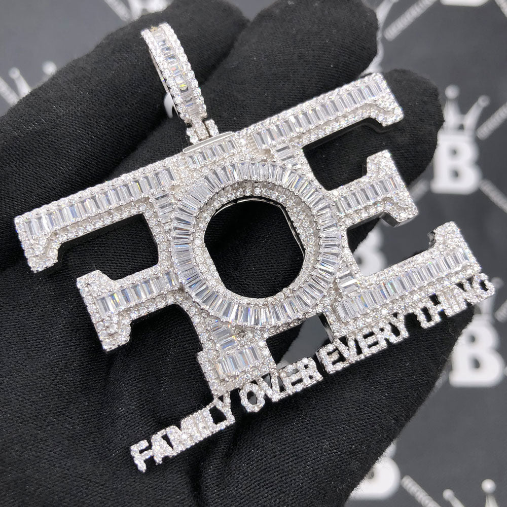 .925 Silver FOE Family Over Everything Baguette VVS CZ Pendant