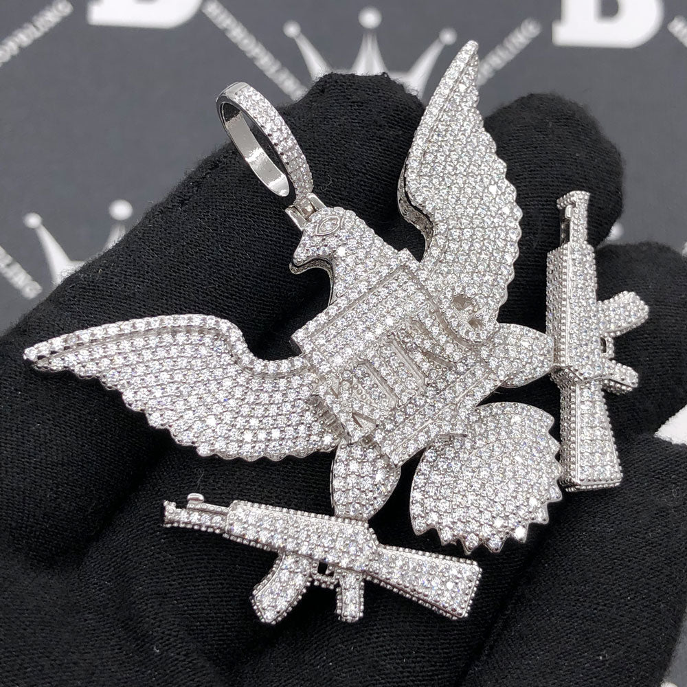 .925 Silver KING Bald Eagle VVS CZ Iced Out Pendant