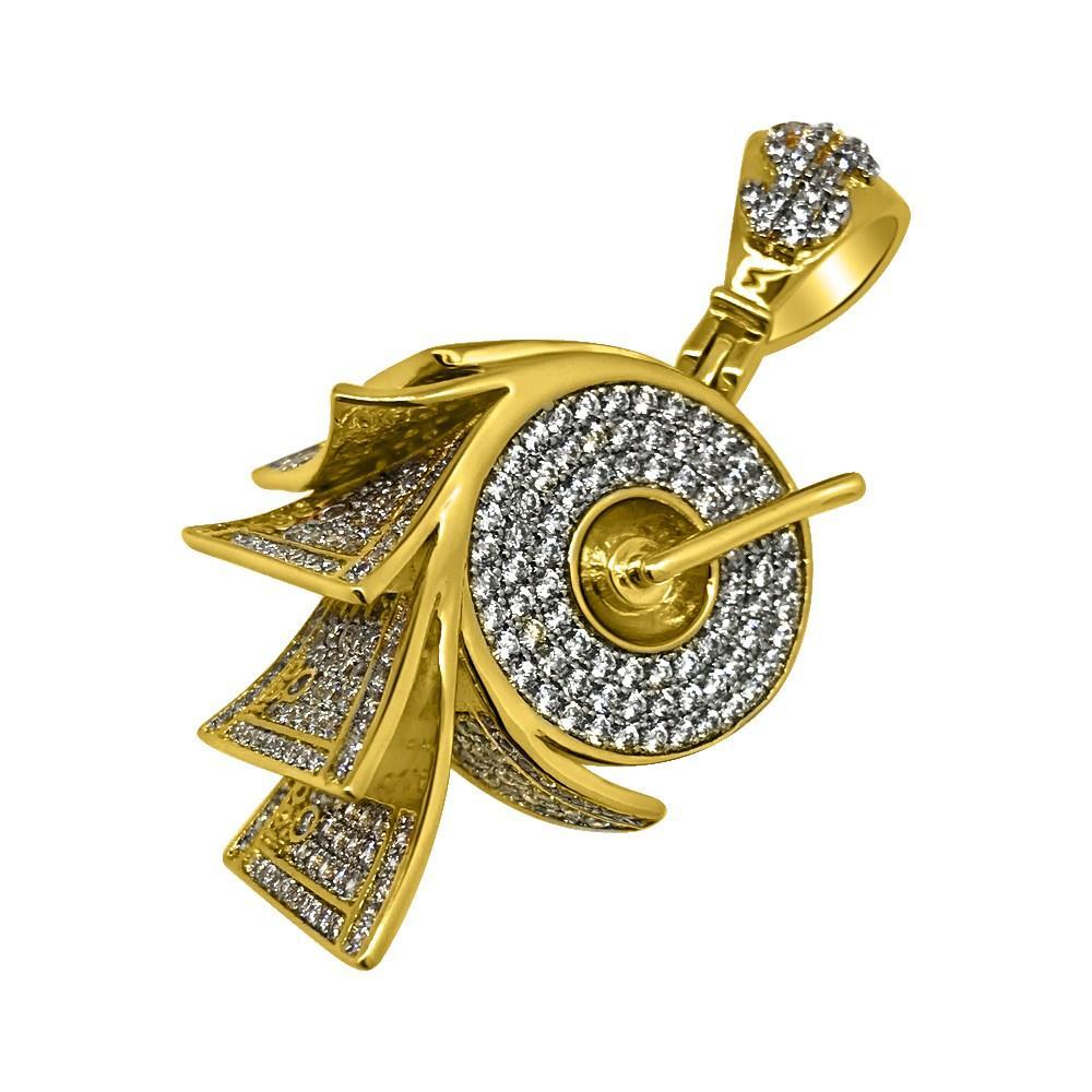 .925 Silver Money on a Roll Rhodium CZ Bling Bling Pendant