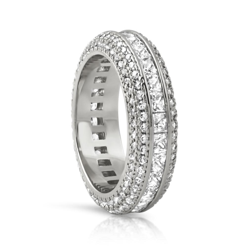 .925 Silver Princess Cut Channel Set CZ Eternity Band Ring in Rhodium