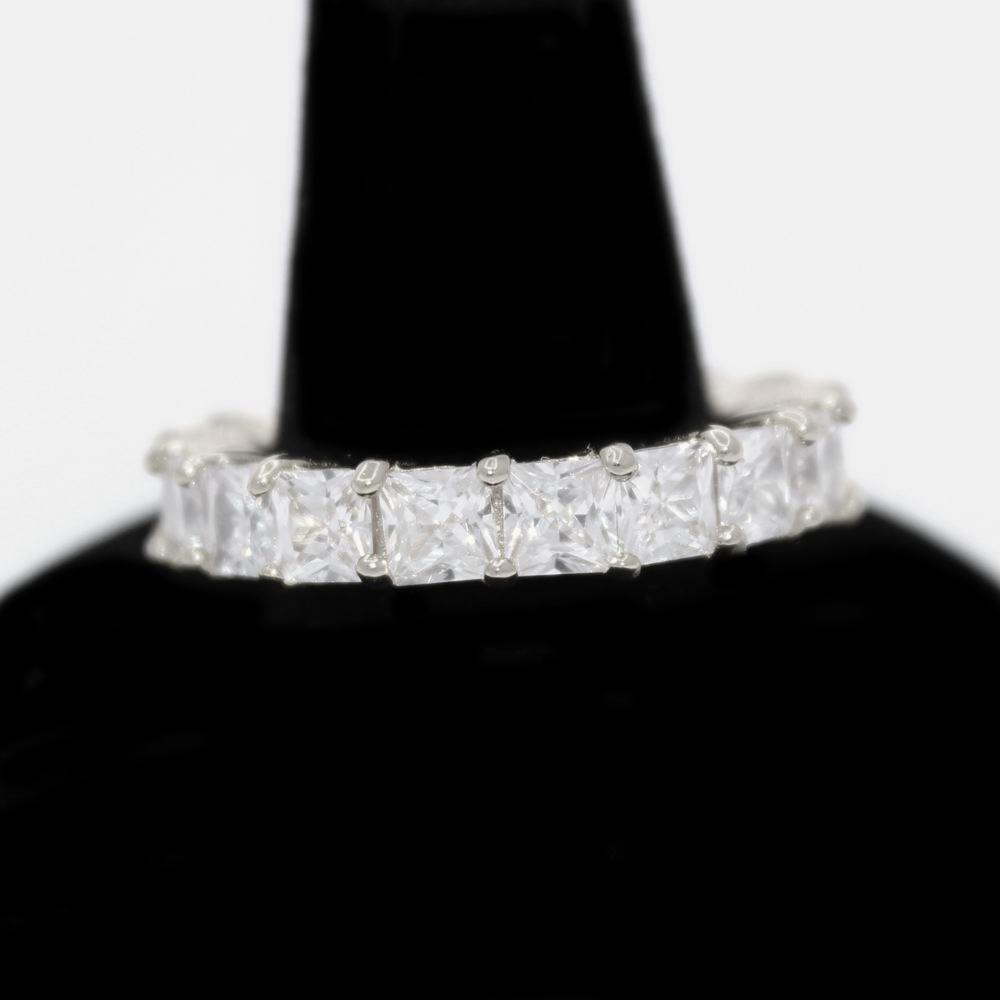 .925 Silver Princess Cut Eternity Band CZ Hip Hop Bling Ring