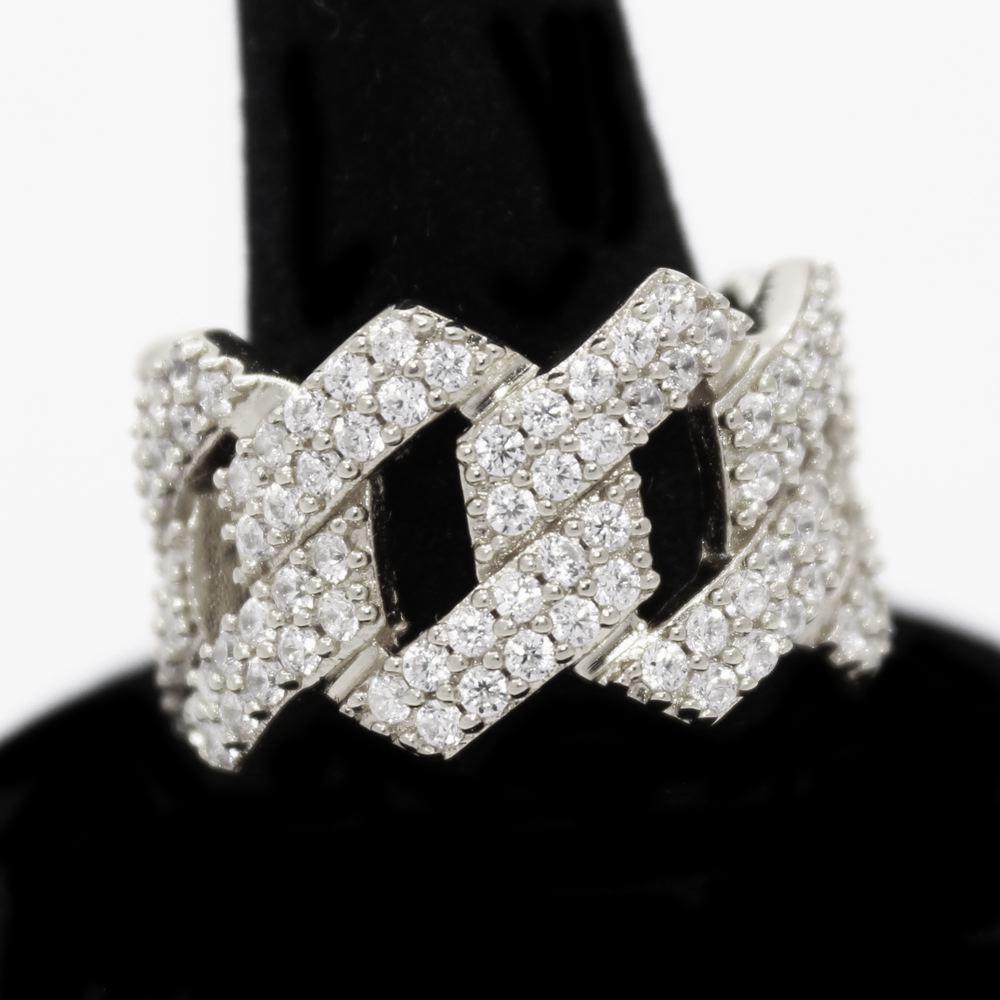 .925 Silver Sharp Cuban CZ Hip Hop Bling Ring
