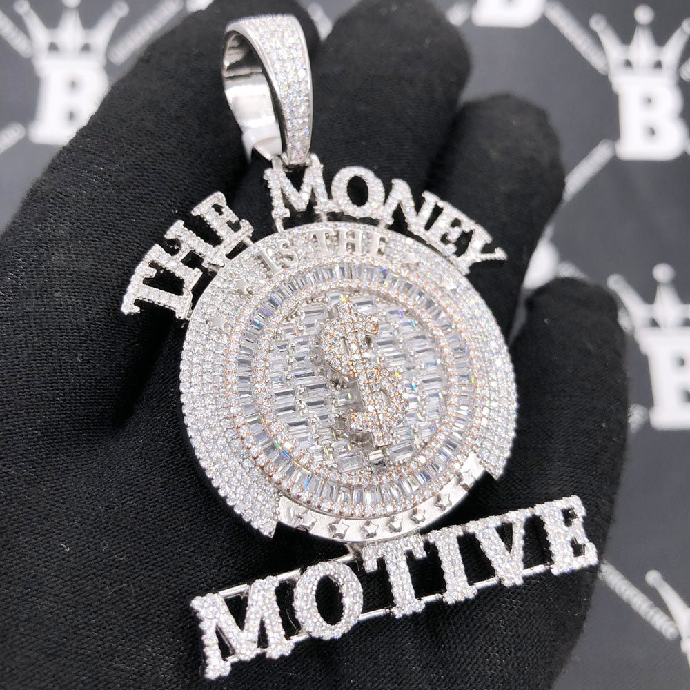 .925 Silver $ The Money Motive Baguette VVS CZ Iced Out Pendant