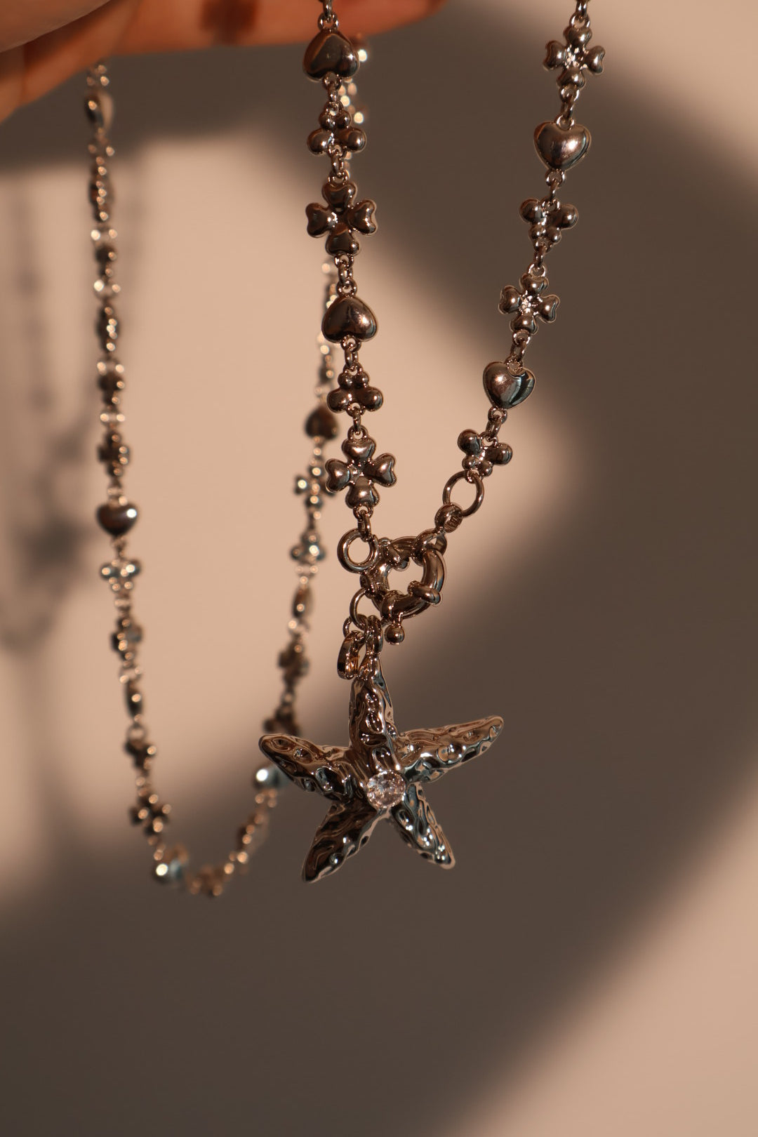 Palladium White Gold Plated Diamond Starfish Necklace