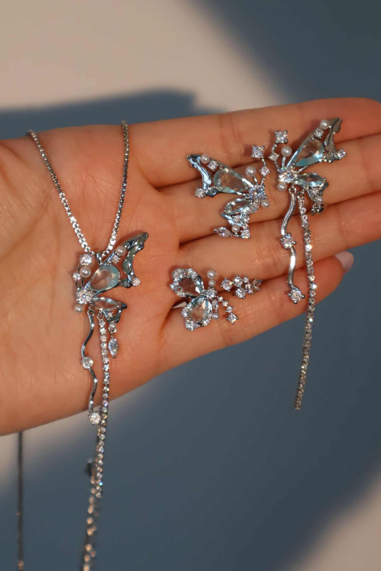 Blue Gem Butterfly Earrings